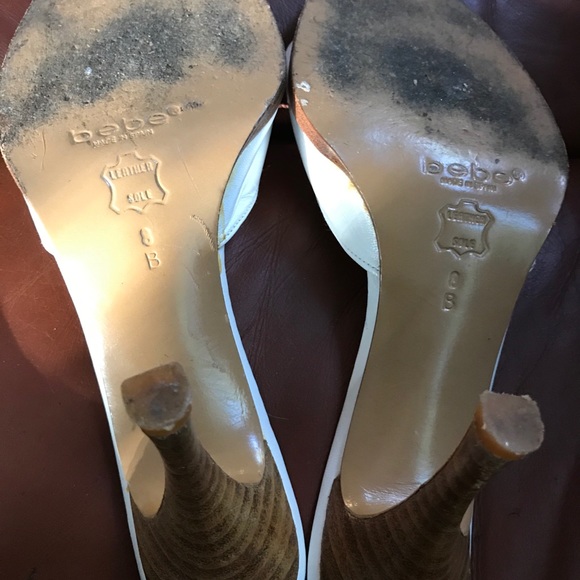 Bebe Leather Upper White Heel Sandals - Picture 6 of 9
